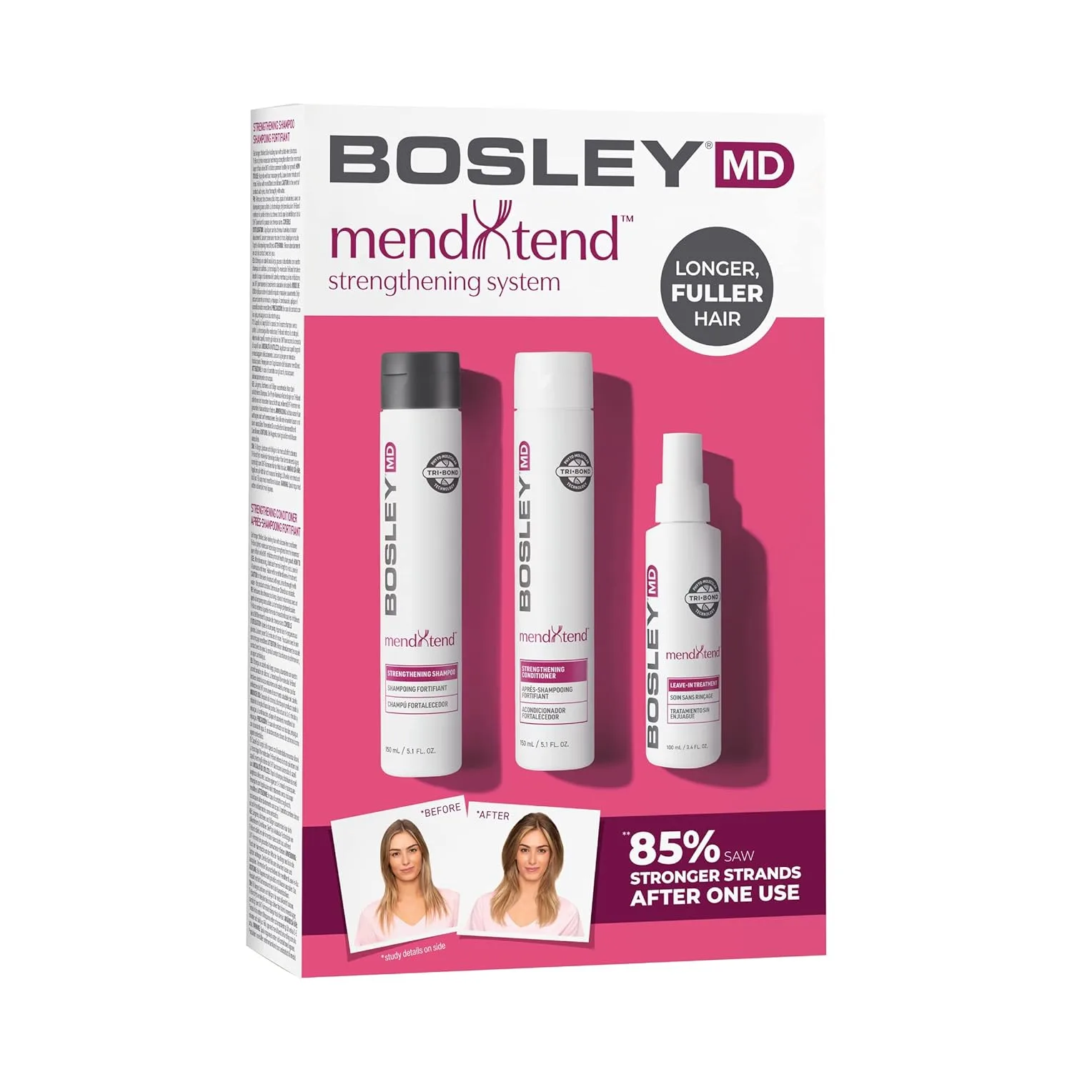 BosleyMD MendXtend Strengthening System с Saw Palmetto и Hyaluronic Acid - предотвращает ломкость и способствует росту для более длинных, густых и объемных волос, 1 шт (упаковка из 3) 134 мл (3 шт.)