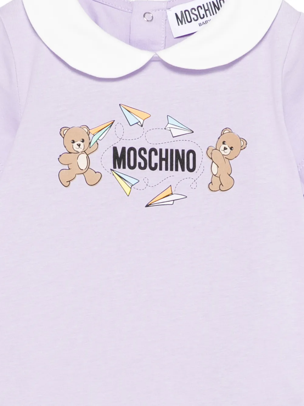 Комплект детского комбинезона с воротником Питера Пэна Moschino Kids, фиолетовый — фото 3