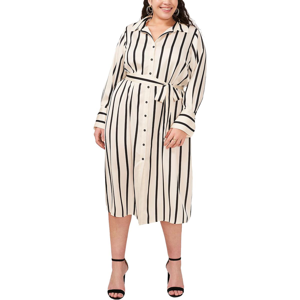 

Плюс Женское Полосатое Платье-Рубашка Миди Vince Camuto, цвет soft cream