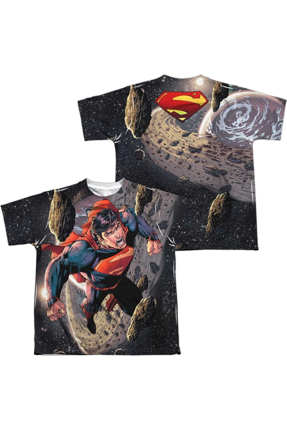 

Футболка с коротким рукавом для детей с принтом "Супермен вверх-вверх" (спереди и сзади) Gildan, белый