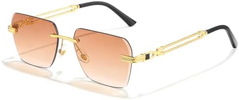 

Мужские солнцезащитные очки без оправы с квадратной металлической рамкой, женские очки для путешествий, вечеринок, деловых встреч, защита от ультрафиолета UV400 MTZJH, C05