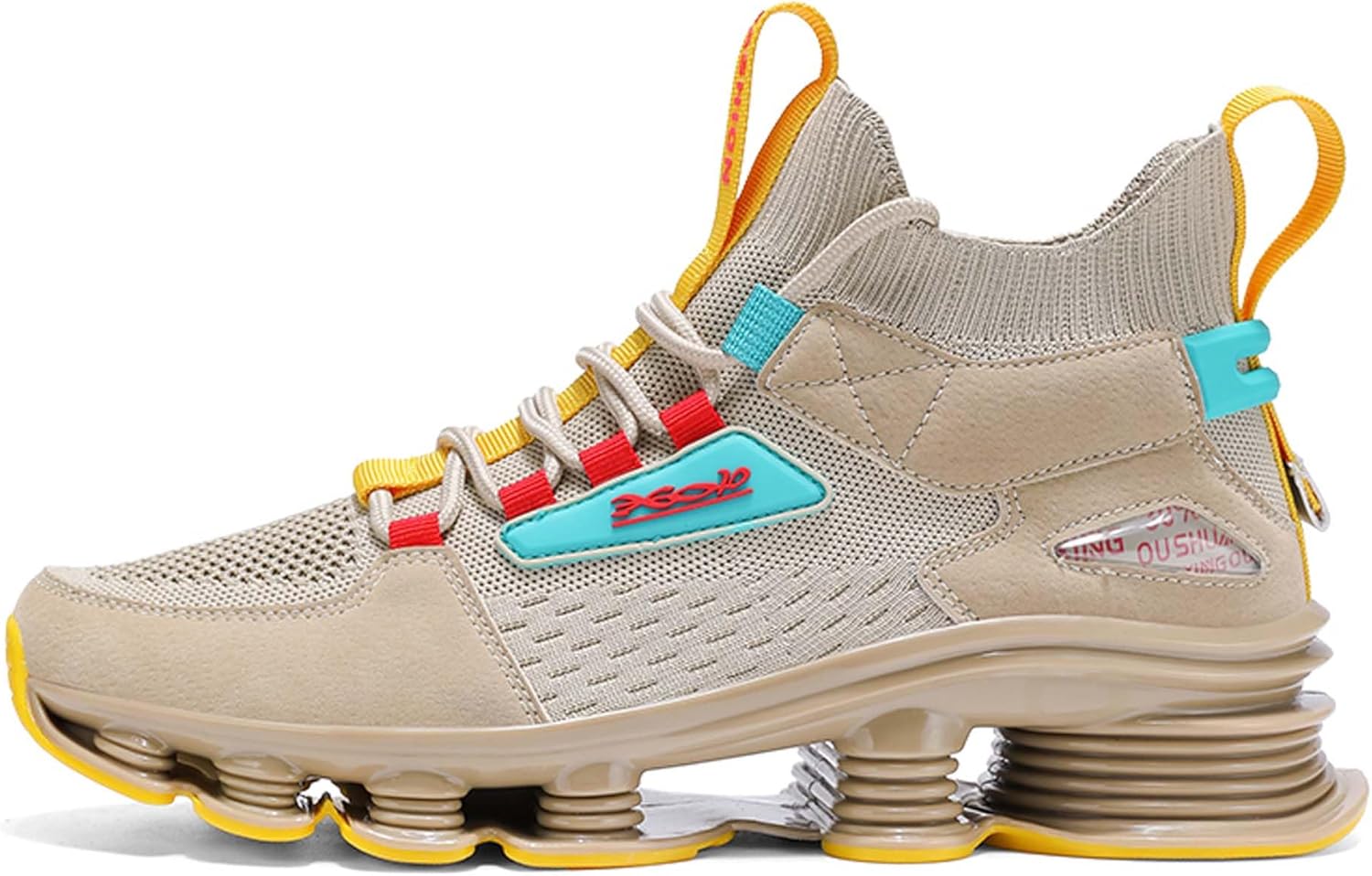 

Мужские модные, спортивные, простые, повседневные, перфорированные высокие эластичные баскетбольные кроссовки Generic, коричневый