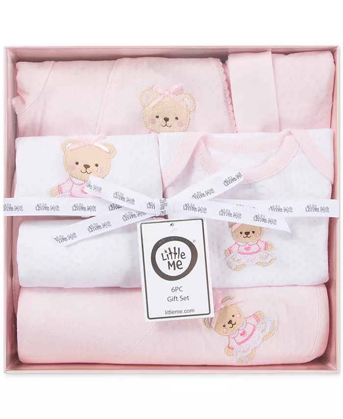 Подарочный набор для девочек "Sweet Bear" из хлопка, 6 предметов Little Me, розовый — фото 3