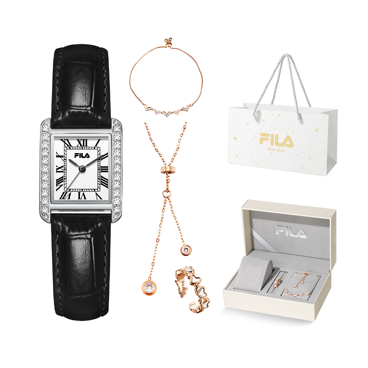 

FILA Часы Sparkling Star Collection Wrist Watch Quartz Movement Genuine Leather Strap White Dial Women's Watch