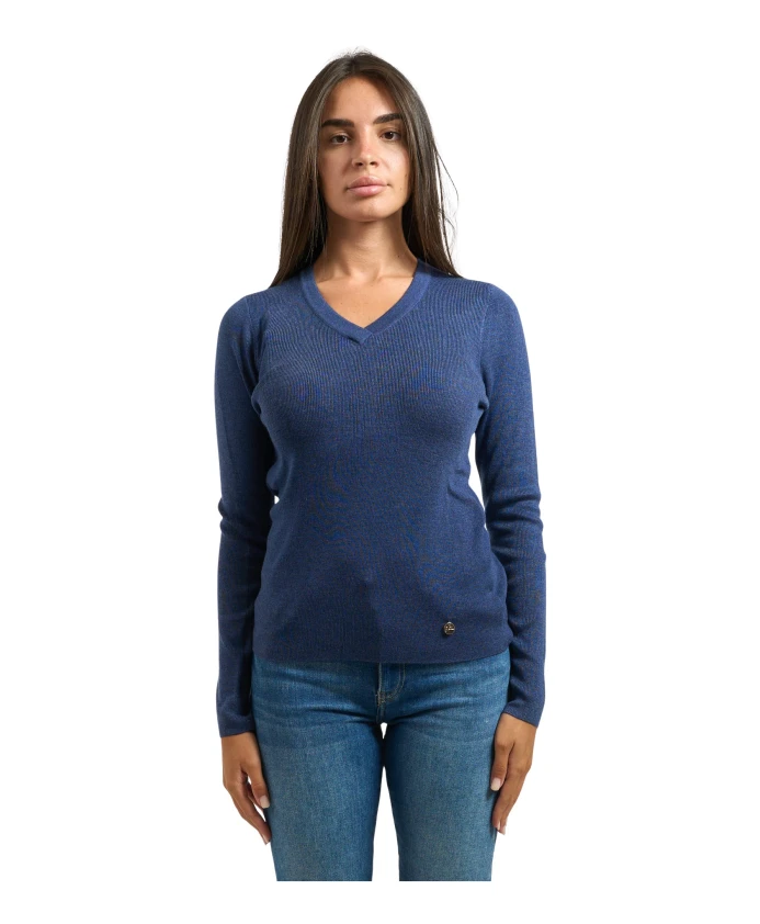 

Синий шерстяной свитер с V-образным вырезом Yes Zee, синий