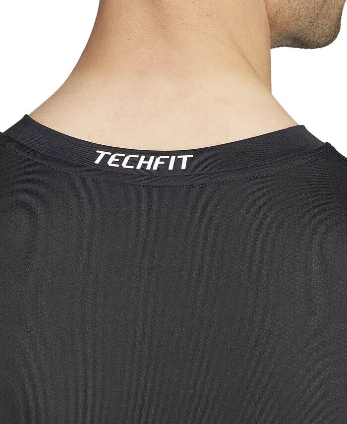 Мужская приталенная компрессионная рубашка с круглым вырезом Tech-Fit adidas, черный — фото 4