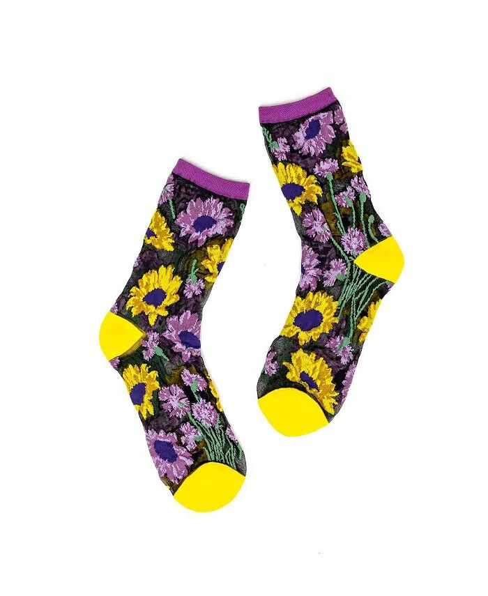 

Женские черные прозрачные носки с рисунком «Подсолнухи» Sock Candy