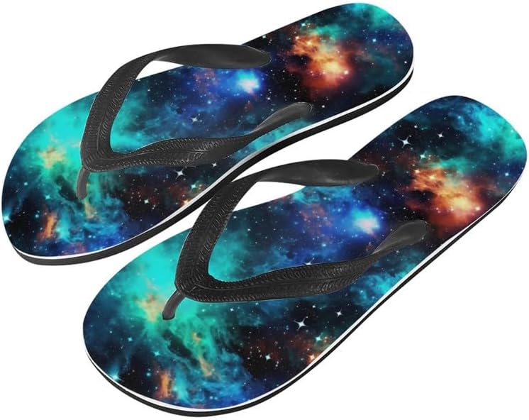 

Сандалии Semiouray Women Galaxy Flip Flop, шлепанцы с рисунком черепа животного и бабочки, удобная обувь для отеля и путешествий, Colorful Galaxy Starry Sky