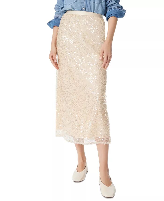 

Женская юбка Gracie из атласа с отделкой миди Sam Edelman, слоновая кость/кремовый