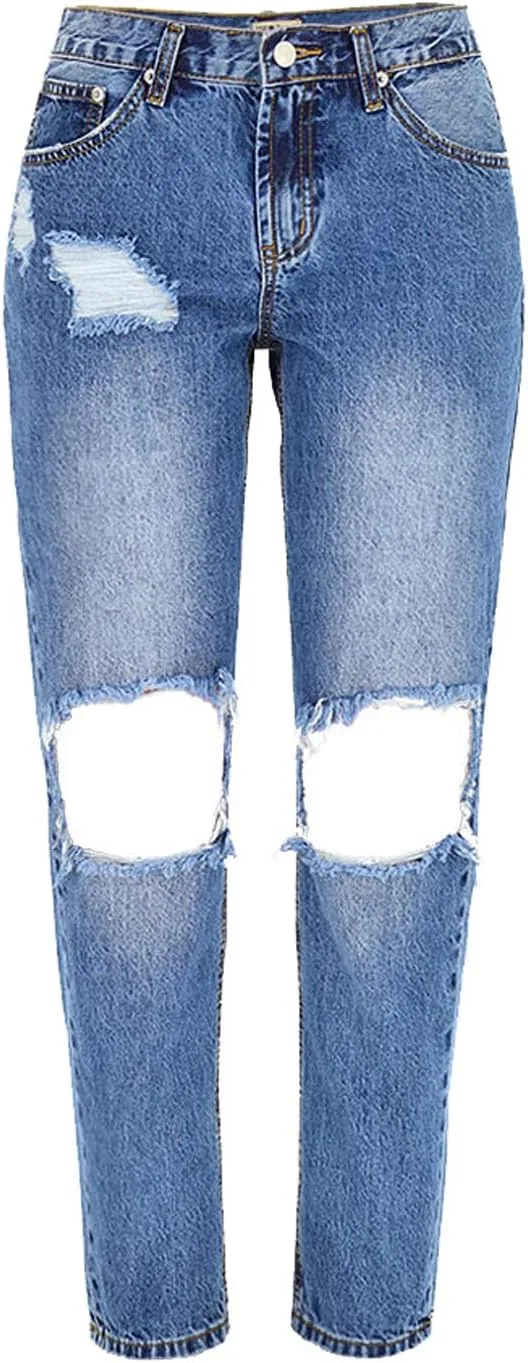 

Женские джинсы Boyfriend Mid Waist с потертостями и прорезями Itemnew