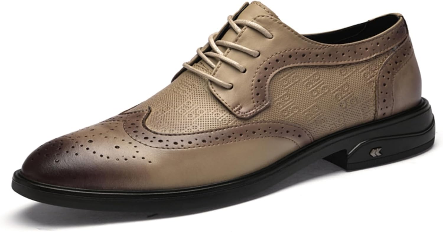 

Мужские классические туфли из двухцветной коровьей кожи с брогированными деталями для официальных мероприятий, бизнеса и свадеб - стиль дерби Khwfjas, хаки