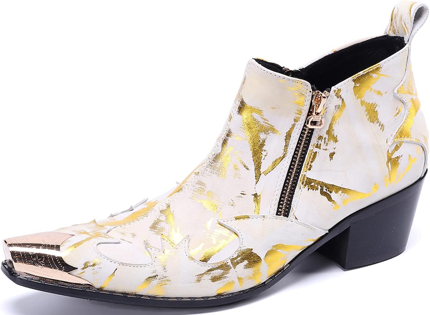 

Мужские ботинки челси Santimon - кожаные ковбойские ботинки до щиколотки с металлическим носком, пряжками и молнией - двухцветные, для торжественных случаев и повседневной носки, вечеринок, дискотек, свадеб, выпускных и выступлений, слоновая кос...