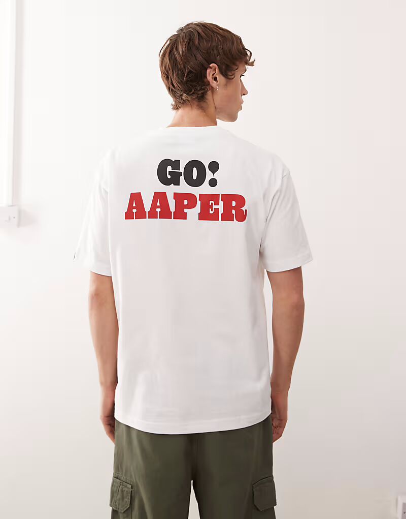 

Футболка свободного кроя Aape by A Bathing Ape белого цвета с принтом «go aaper» спереди и сзади Aape By A Bathing Ape
