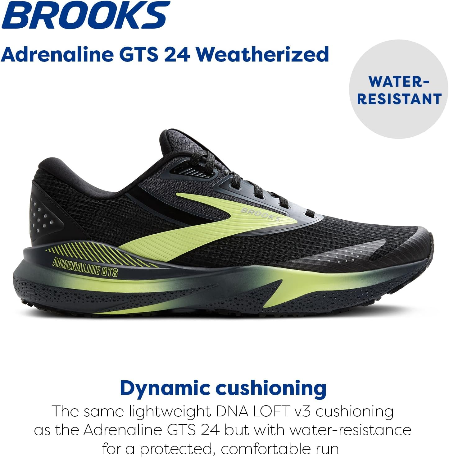 Мужские беговые кроссовки Brooks Adrenaline GTS 24 с поддержкой, черный/желтый — фото 2