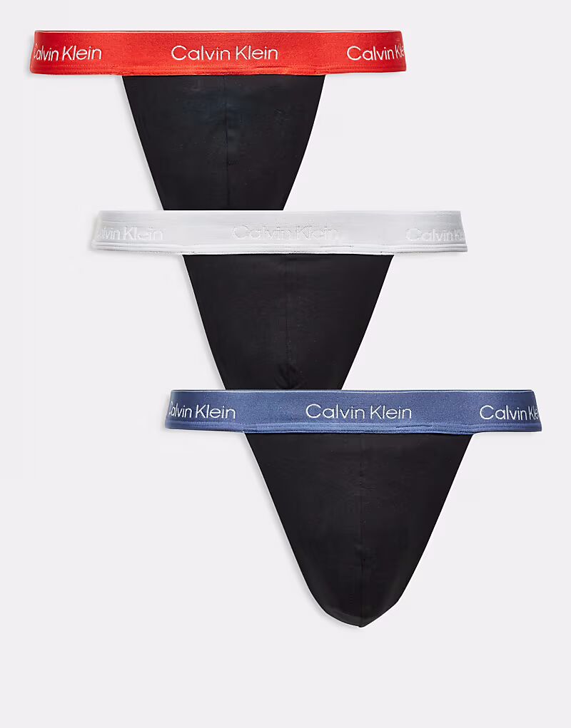 

Комплект из 3 пар стрингов Calvin Klein Icon Cotton Stretch черного цвета с красными/синими поясами