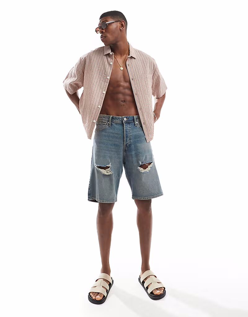 

Мешковатые джинсовые шорты Jack & Jones alex синего цвета с разрывами