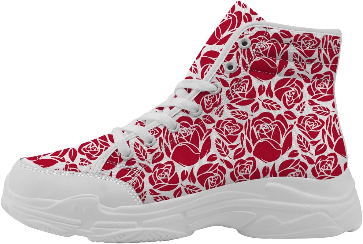 

Кроссовки Rose High Top для женщин, тканевые платформы с цветочным узором на шнуровке, подарки для мамы или жены Generic, белый/красный
