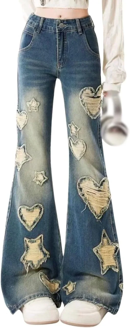 

Джинсы Bootcut для женщин и девушек Star Low Rise с пачворком и потертостями OTEEGX