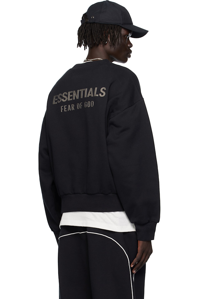 Fear Of God Essentials Черная классическая флисовая толстовка с круглым вырезом — фото 3