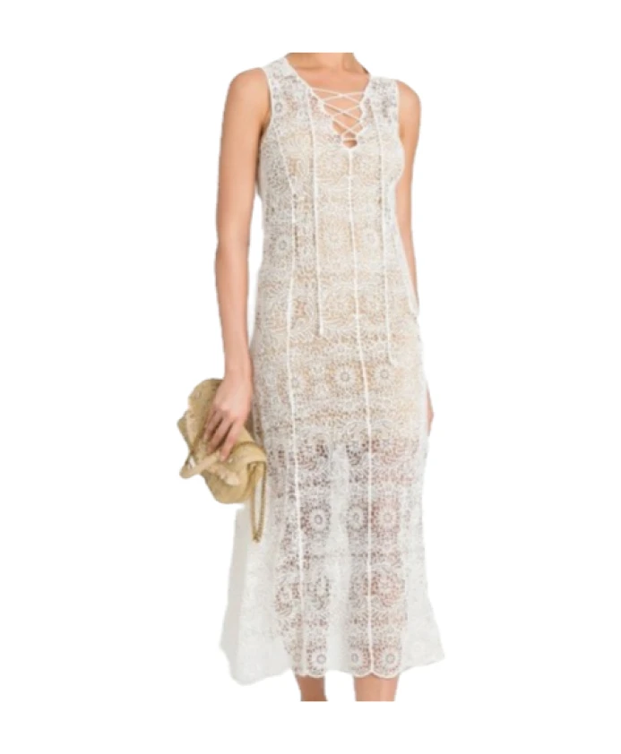 

Вязаное крючком платье миди с перекрестным шнурком Twinset, белый