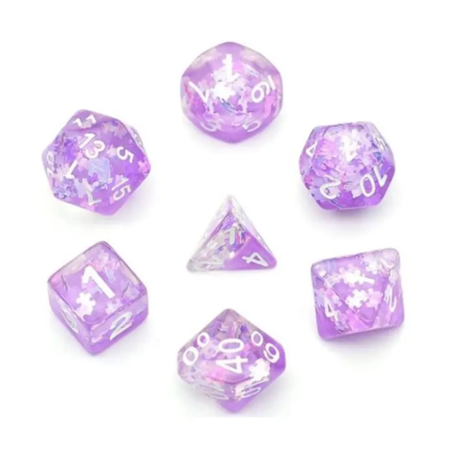 

Набор Poly — сказочный фиолетовый с белым (7), Dice Sets - Resin/Acrylic - Blue, Green, & Purple (Foam Brain Games)