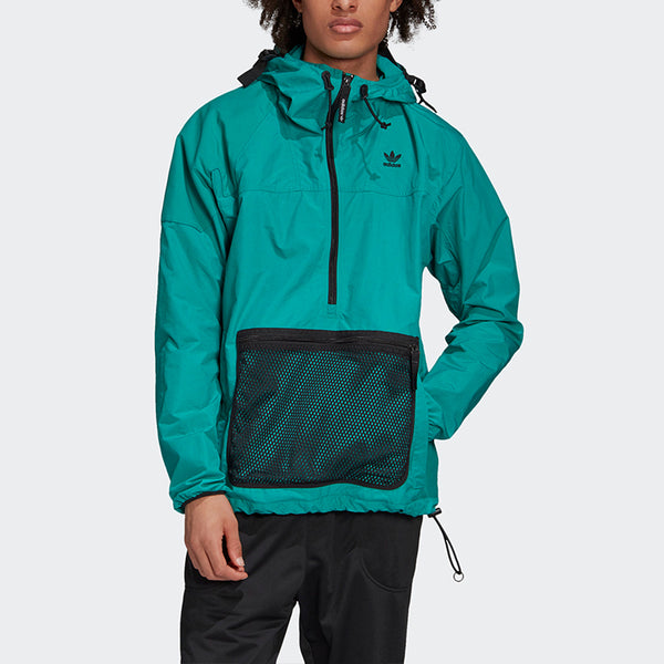 Куртка originals half zipper hooded track jacket green Adidas, зеленый — фото 3