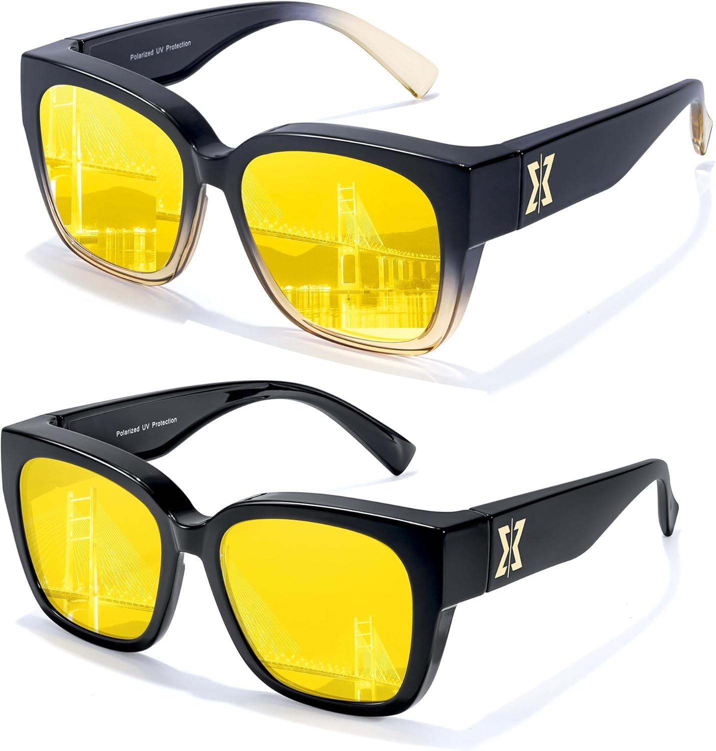 

Очки для ночного вождения Chicid, накладные, для женщин, обтекаемые, HD, желтого цвета, для ночного видения, A05 (2pc) Black Frame/Yellow Lens+gradient Brown Frame/Yellow Lens