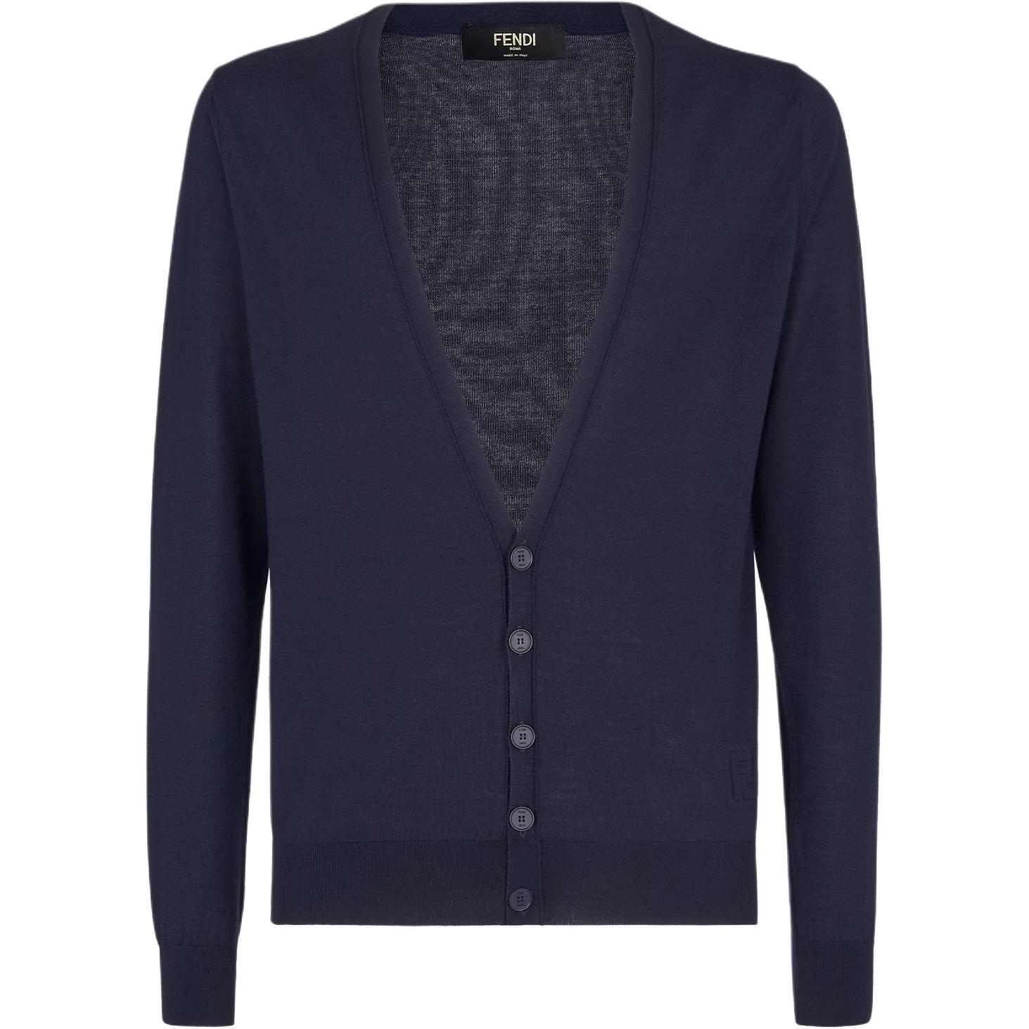 

Кардиган с v-образным вырезом и пуговицами, фактурный FENDI, темно-синий