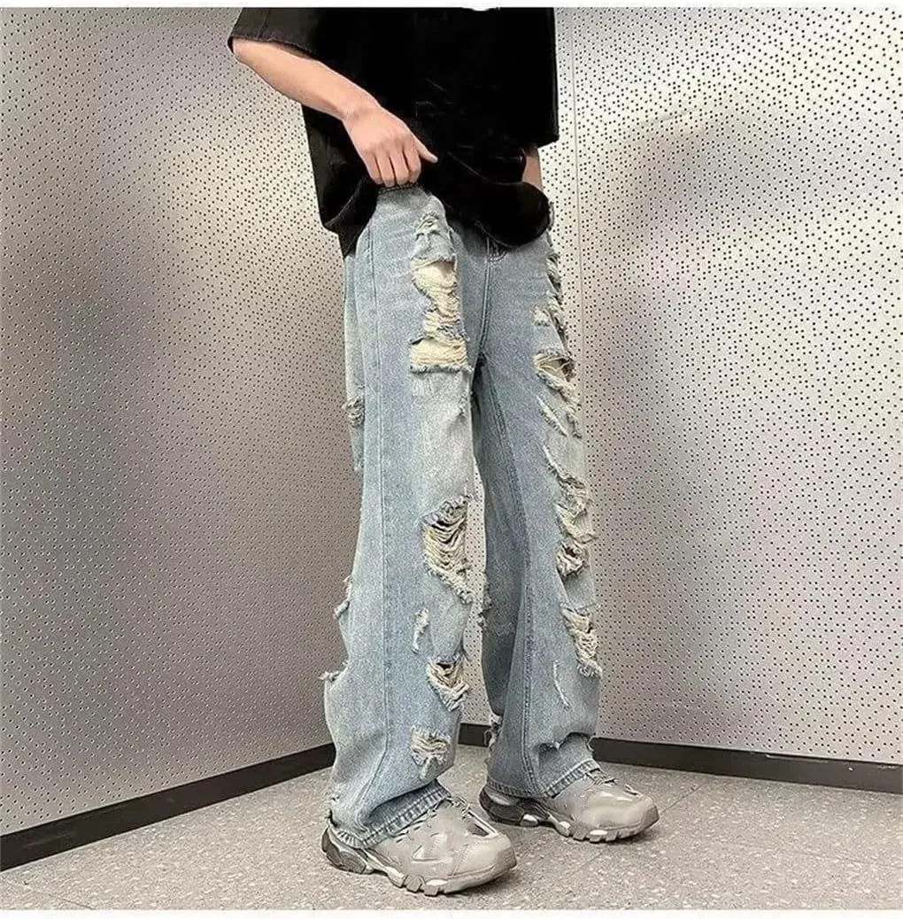 Джинсы прямые свободные высокие, Men's Denim Pants, синий — фото 3