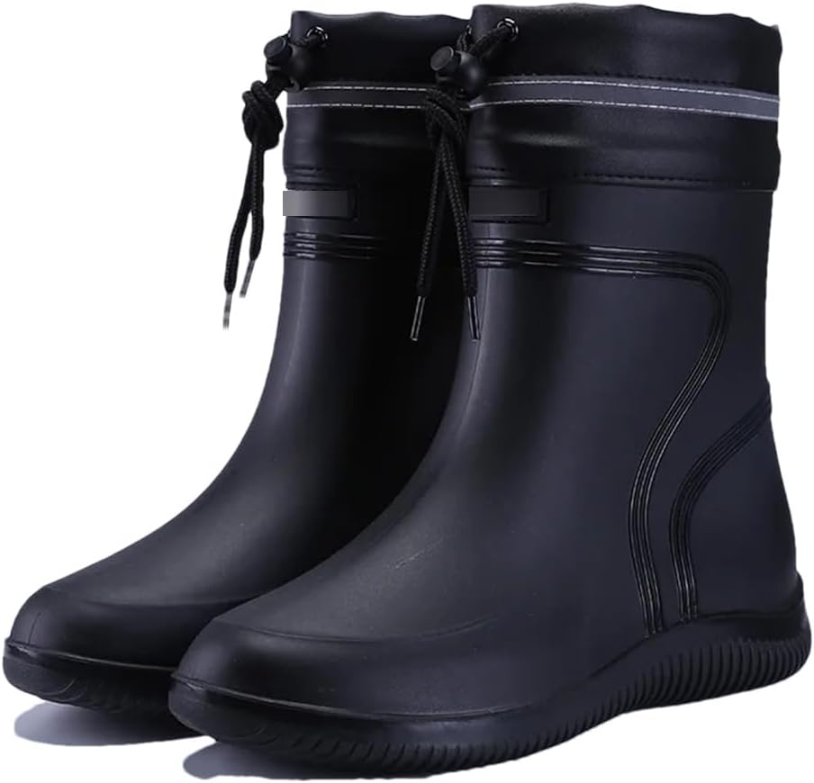 

Мужские и женские резиновые сапоги Wjnvfioo с закрытым носком, водонепроницаемые и непромокаемые, средние по голени, с нескользящей подошвой и шнурком, черный