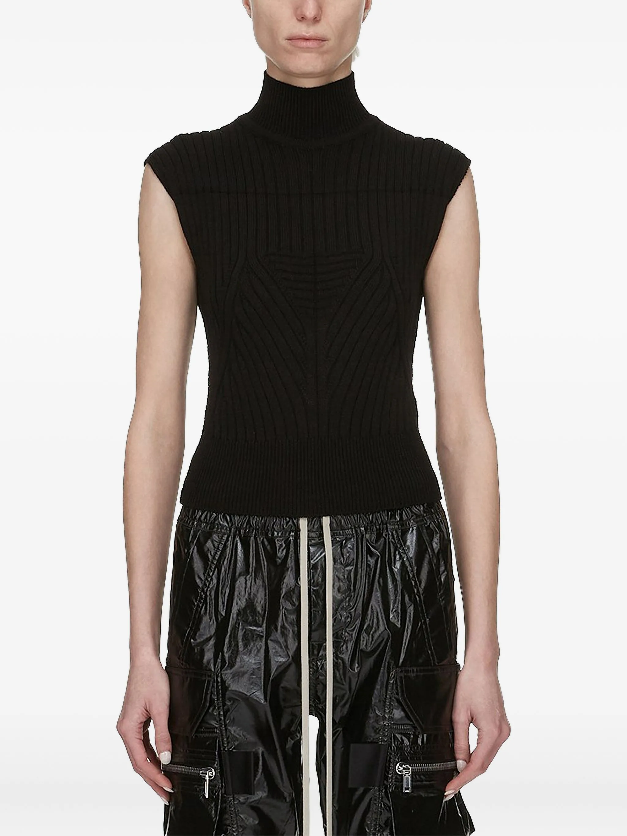 

Топ в рубчик с высоким воротником Rick Owens, черный