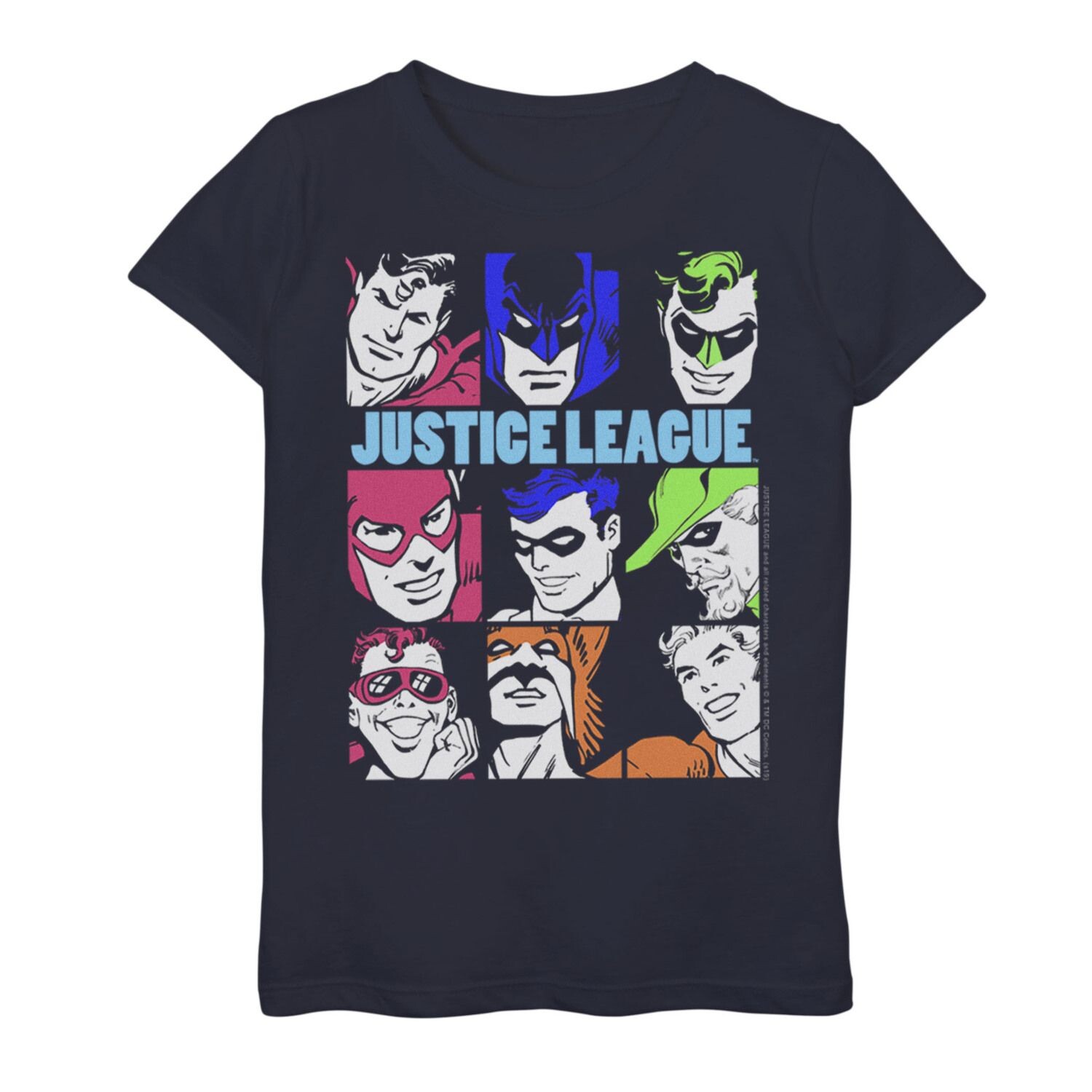 

Футболка с рисунком лиц в стиле ретро для девочек 7–16 лет DC Comics Лига Справедливости DC Comics, синий