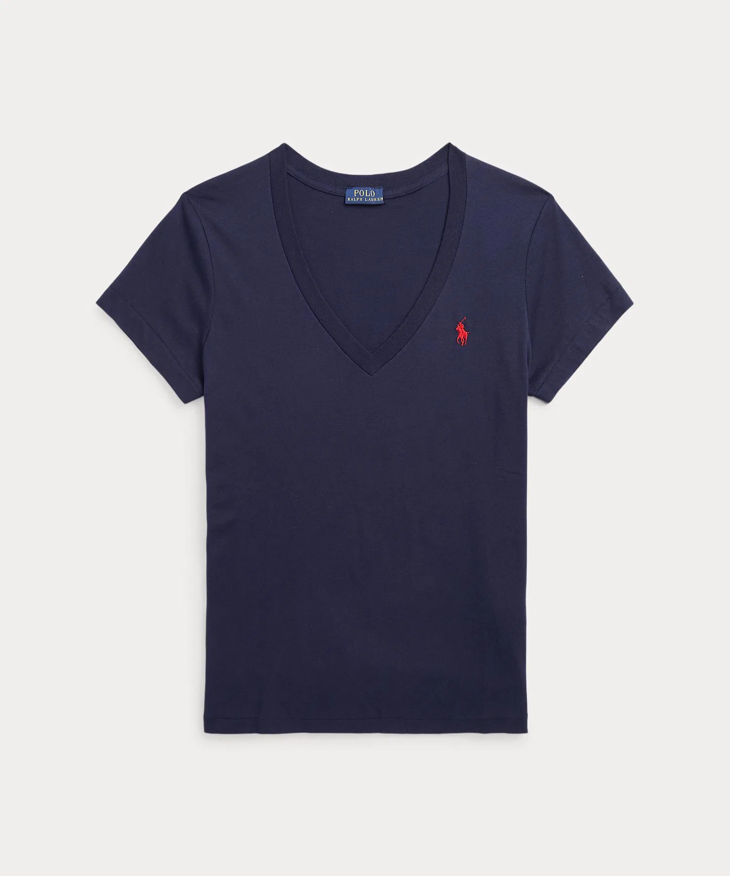 Женская хлопковая футболка с V-образным вырезом POLO RALPH LAUREN тёмно-синяя — фото 2