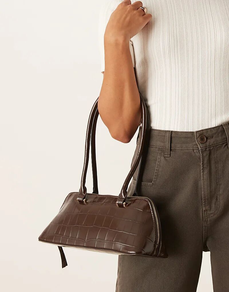 

Сумка-котелок ASOS DESIGN с плоским дном из шоколадного крокодилового кожзама