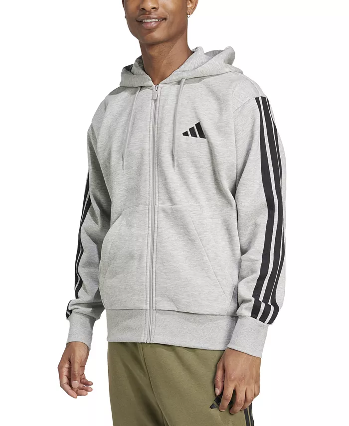 

Мужская флисовая худи с молнией по всей длине и тремя полосками Regular-Fit adidas, серый
