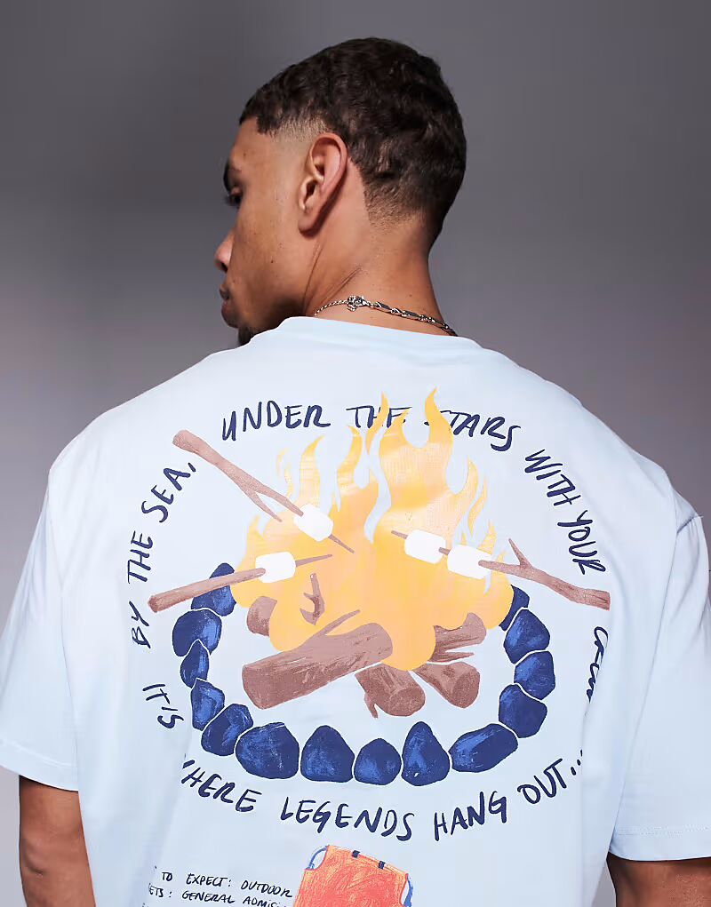 

Футболка Bershka Camp Fire Printed светло-синего цвета