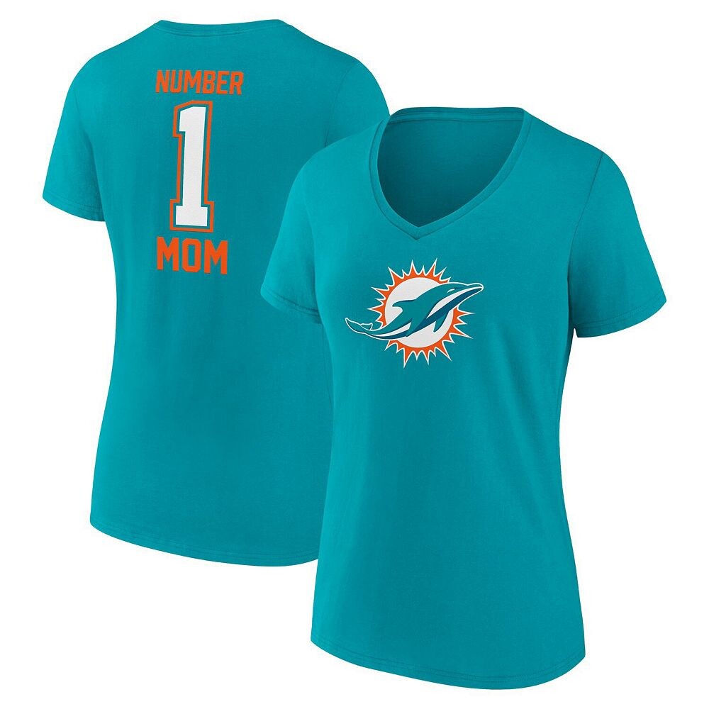 

Женская футболка Fanatics с v-образным вырезом и логотипом Aqua Miami Dolphins ко Дню матери, цвет Dol Turq A