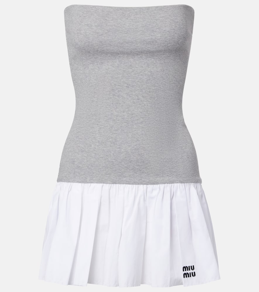 

Вышитое мини-платье из хлопка и кашемира Miu Miu, Grigio+Bianco