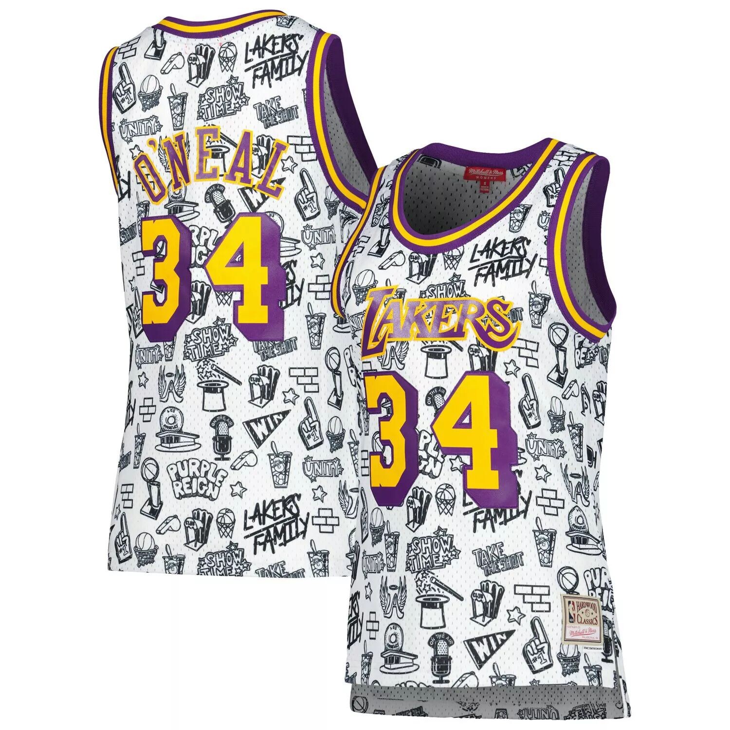 

Женская белая майка Mitchell & Ness Shaquille O'Neal Los Angeles Lakers 1996 Doodle Swingman, Белый, Женская белая майка Mitchell & Ness Shaquille O'Neal Los Angeles Lakers 1996 Doodle Swingman