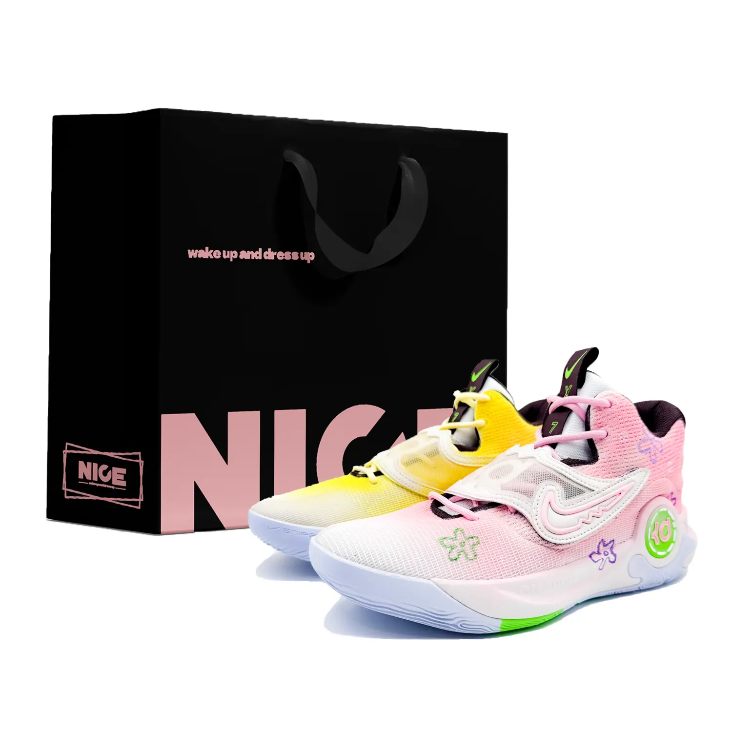 

Nike Баскетбольные кроссовки KD Trey 5 X с амортизацией, противоскользящие и износостойкие, низкие, мужские, желто-розовые