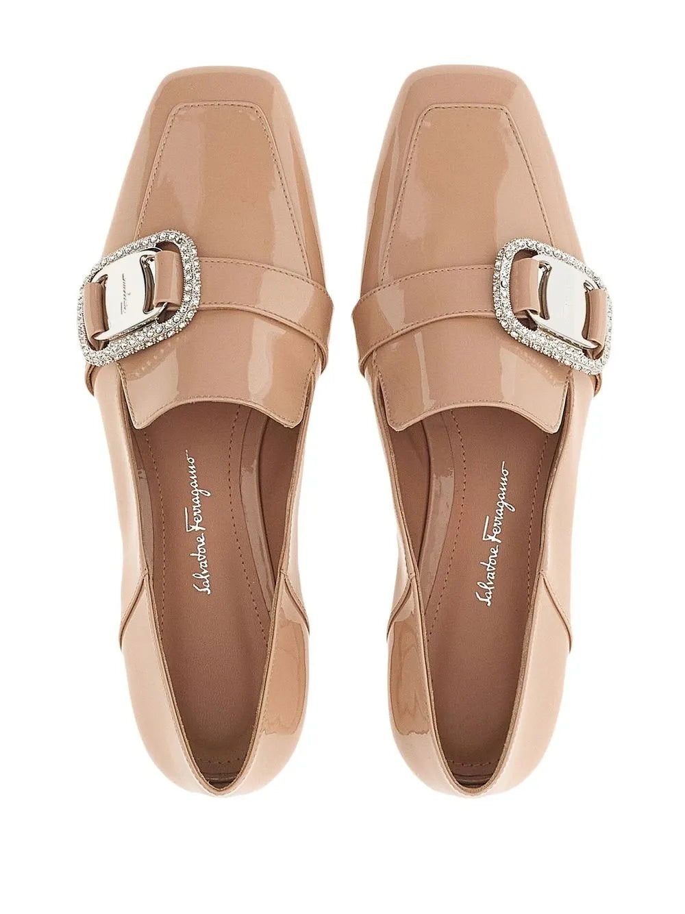 Ferragamo Vara лаковые лоферы с цепочкой Salvatore Ferragamo, бежевый/хаки — фото 2