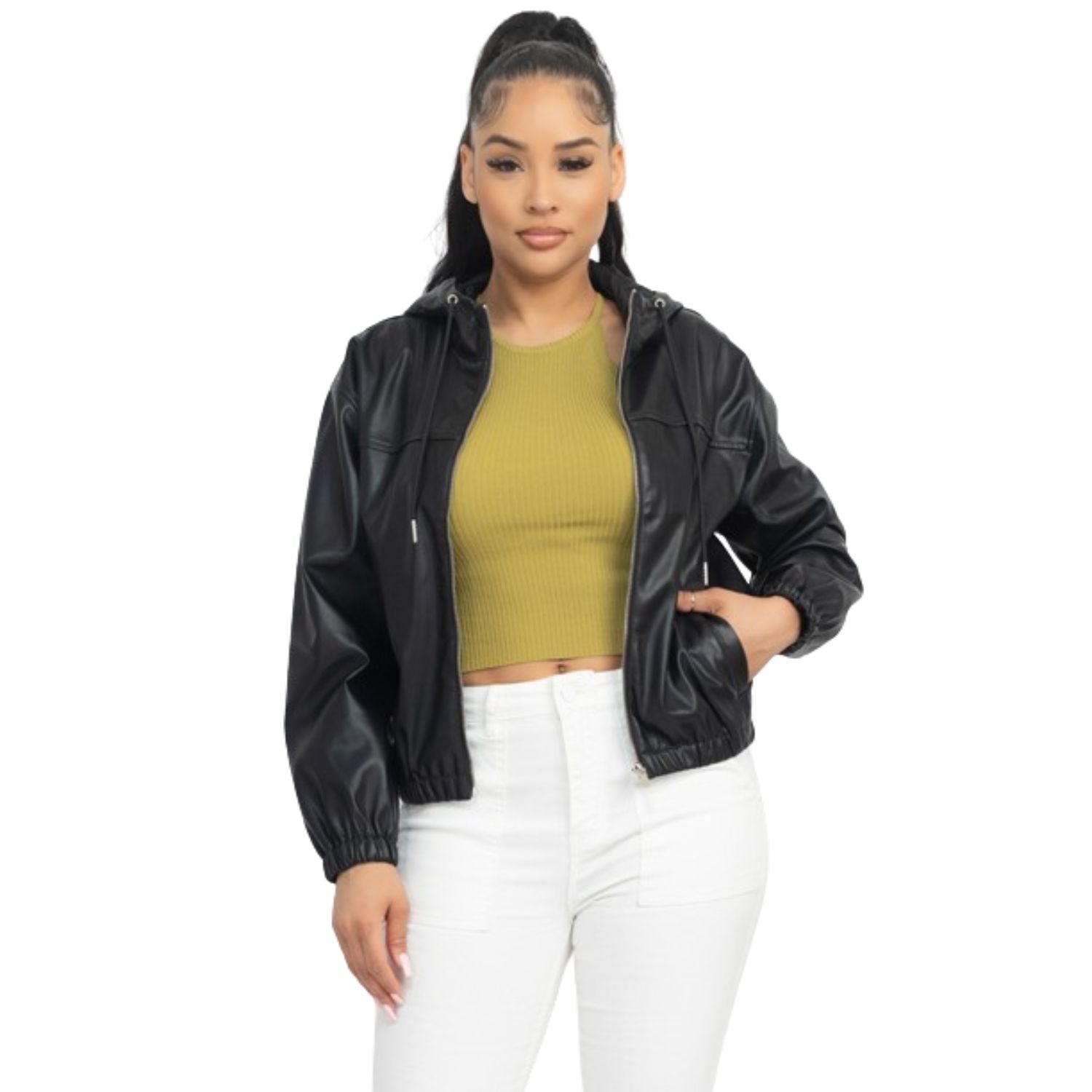 

Куртка с капюшоном из искусственной кожи FASHNZFAB, черный
