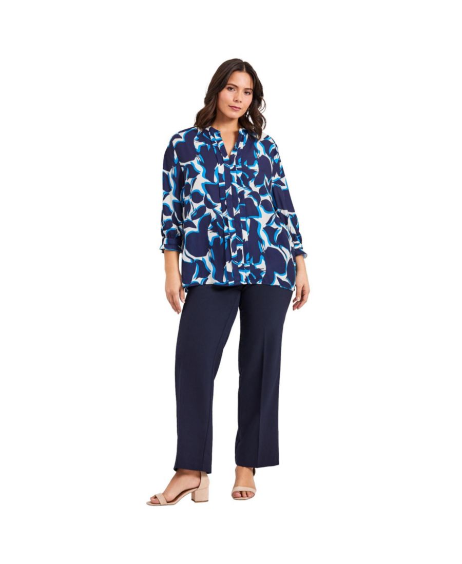 

Женская блузка-рубашка большого размера с декоративными складками AVENUE, Navy graphic floral