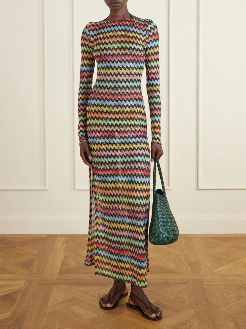 Полосатое металлическое вязаное крючком парео Missoni, мультицвет — фото 2