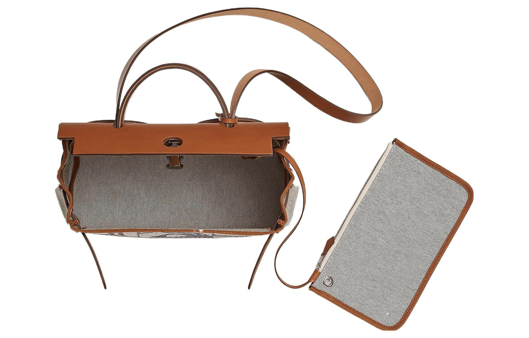 HERMES Сумка Herbag Zip Hunter Leather And H Canvas через плечо, кроссбоди, ручная 31 Unisex Brown/Gray — фото 4