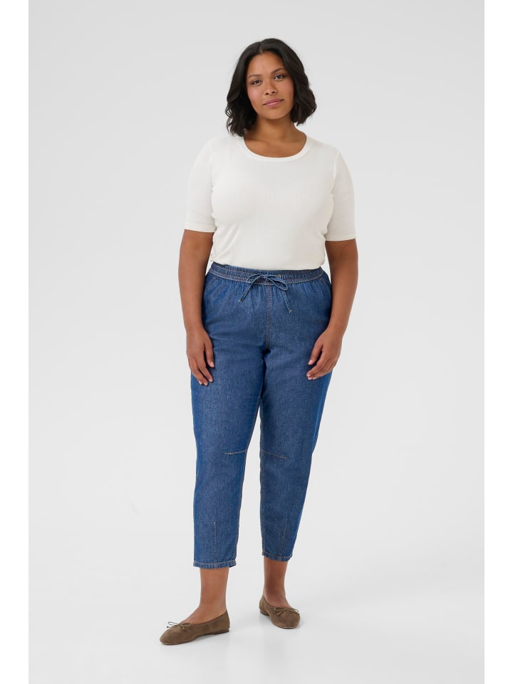 

KAFFE curve Повседневные брюки KClouisa свободного кроя из темно-синей шамбре