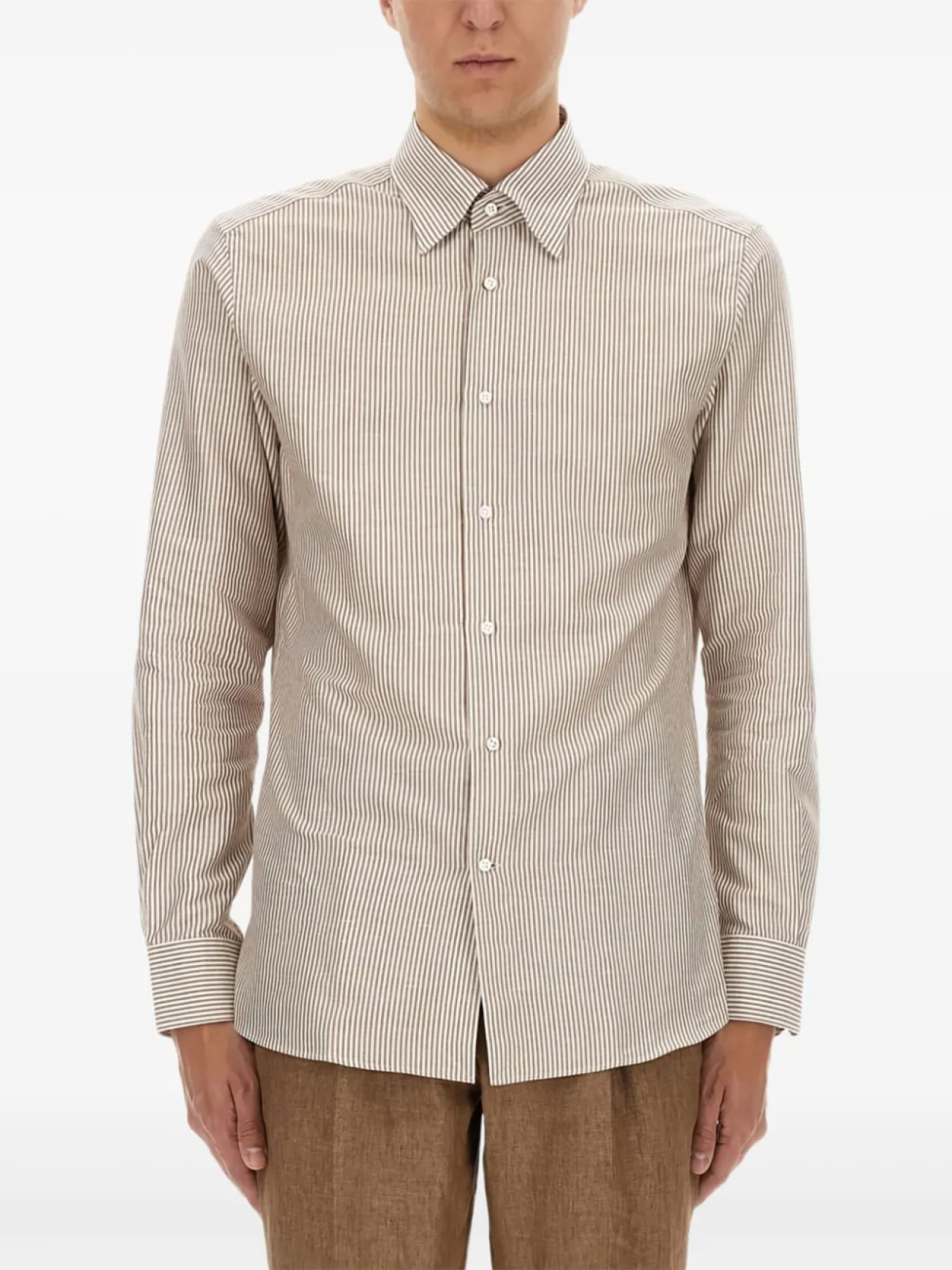 

Рубашка BOSS в полоску из хлопка и льна, нейтральный