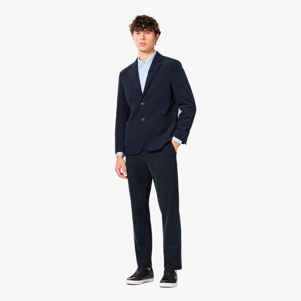 Мужские полиэстеровые вельветовые брюки тёмно-синие от Lacoste — фото 4