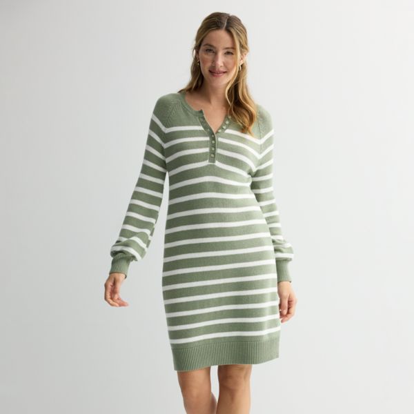 

Мини-платье-свитер с воротником хенли Sonoma Goods For Life, цвет olive white stripe