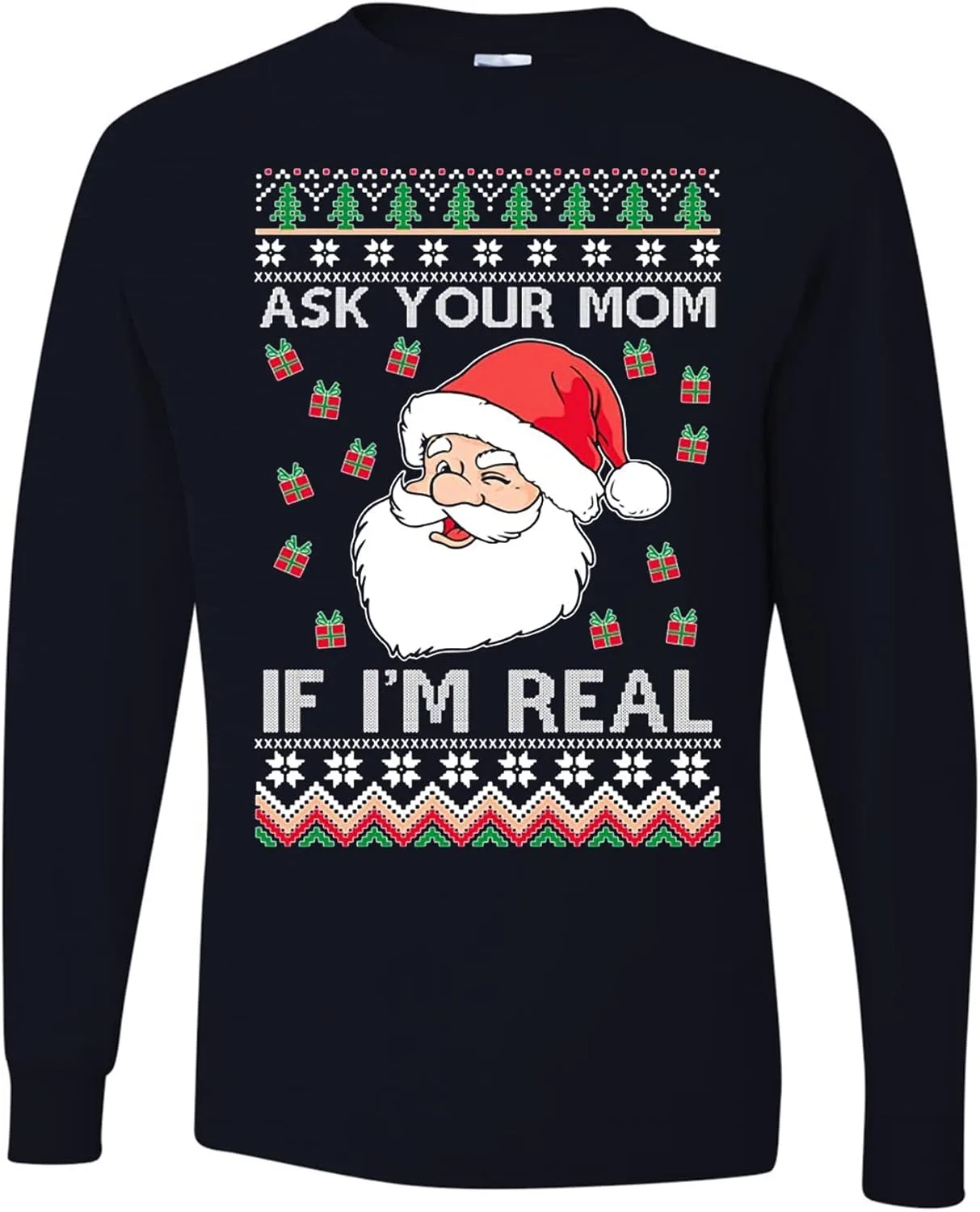 

Футболка с принтом "Ask Your Mom If I'm Real Funny Santa" мужская с длинными рукавами wild custom apparel